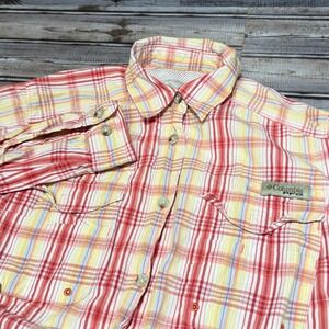 Columbia PFG Plaid Long Sleeve Button Up Fishing Shirt Women's Size S Red Yellow